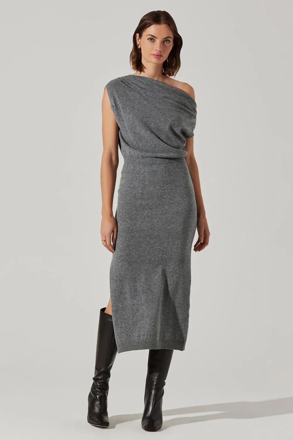 IMVAL インヴァル/ Check Layered Dress IMVO25 Eva Green Bardot Bow Detail Maxi Dress With Thigh Split